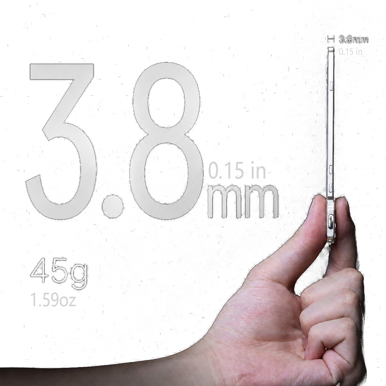 TICKEY shown side-on to demonstrate its 3.8 millimeter thin profile