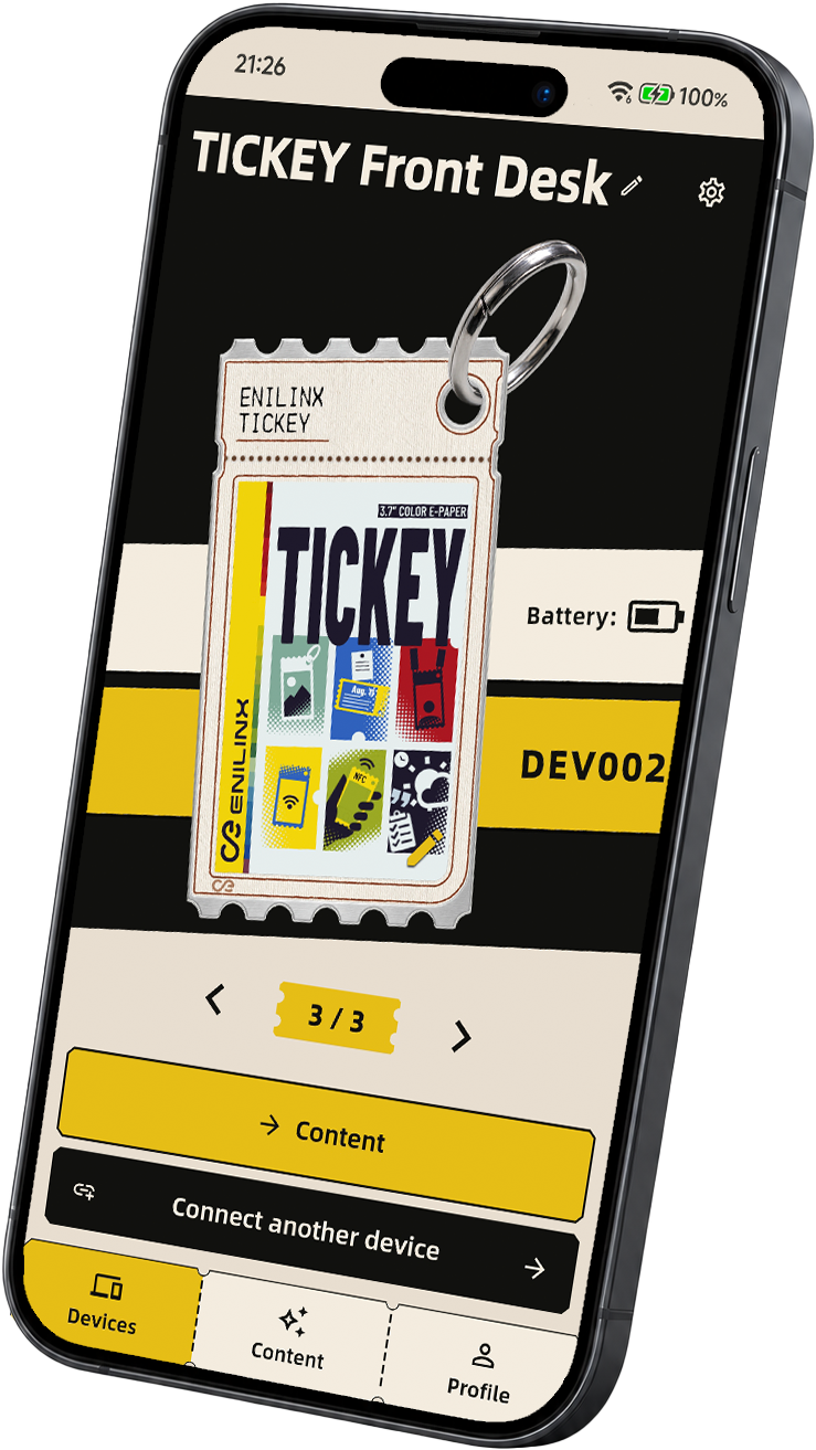 TICKEY app Front Desk screen on a smartphone